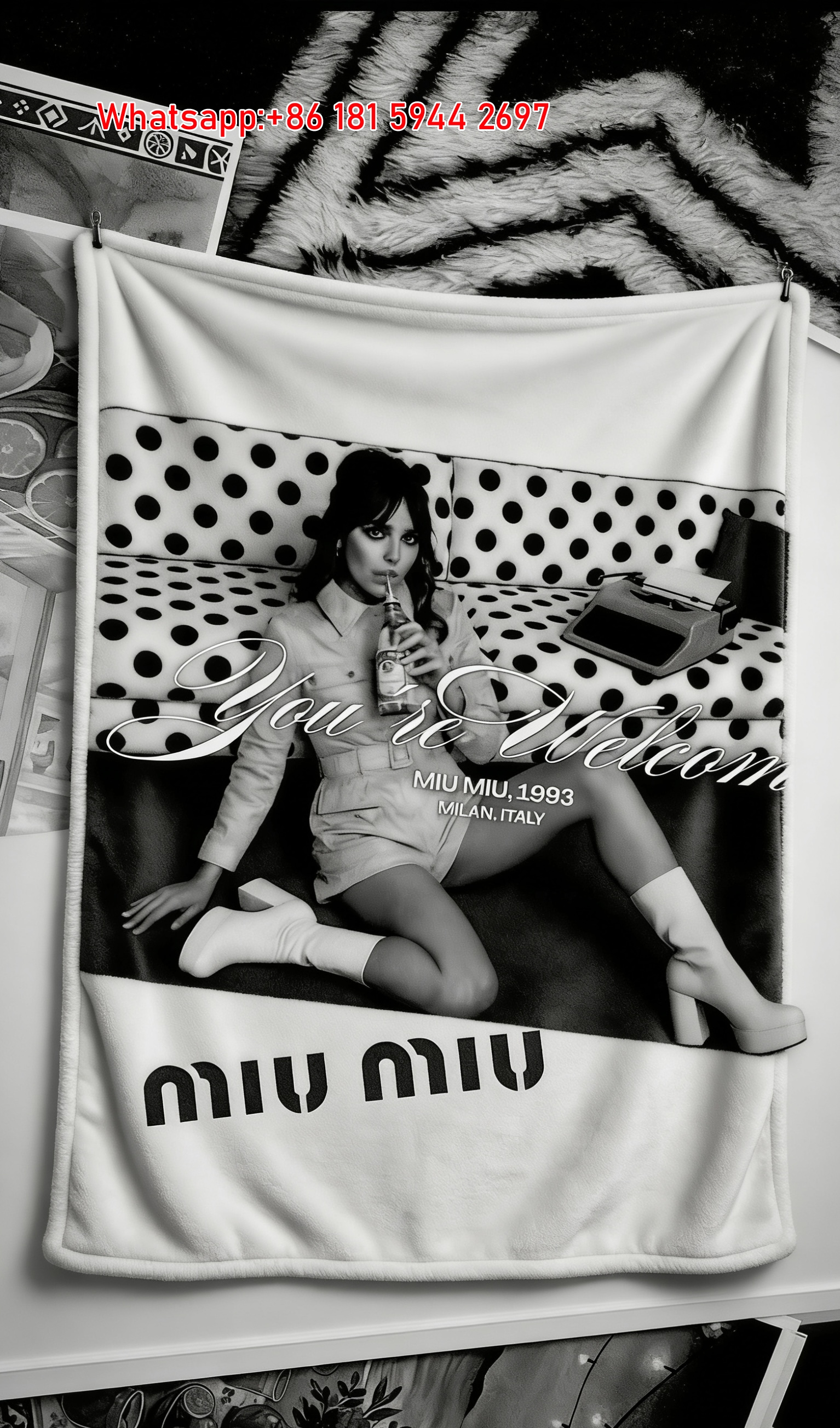Miu Miu 1993 Milan Vintage Collage Print Flannel Sofa Throw Blanket IMG_0620